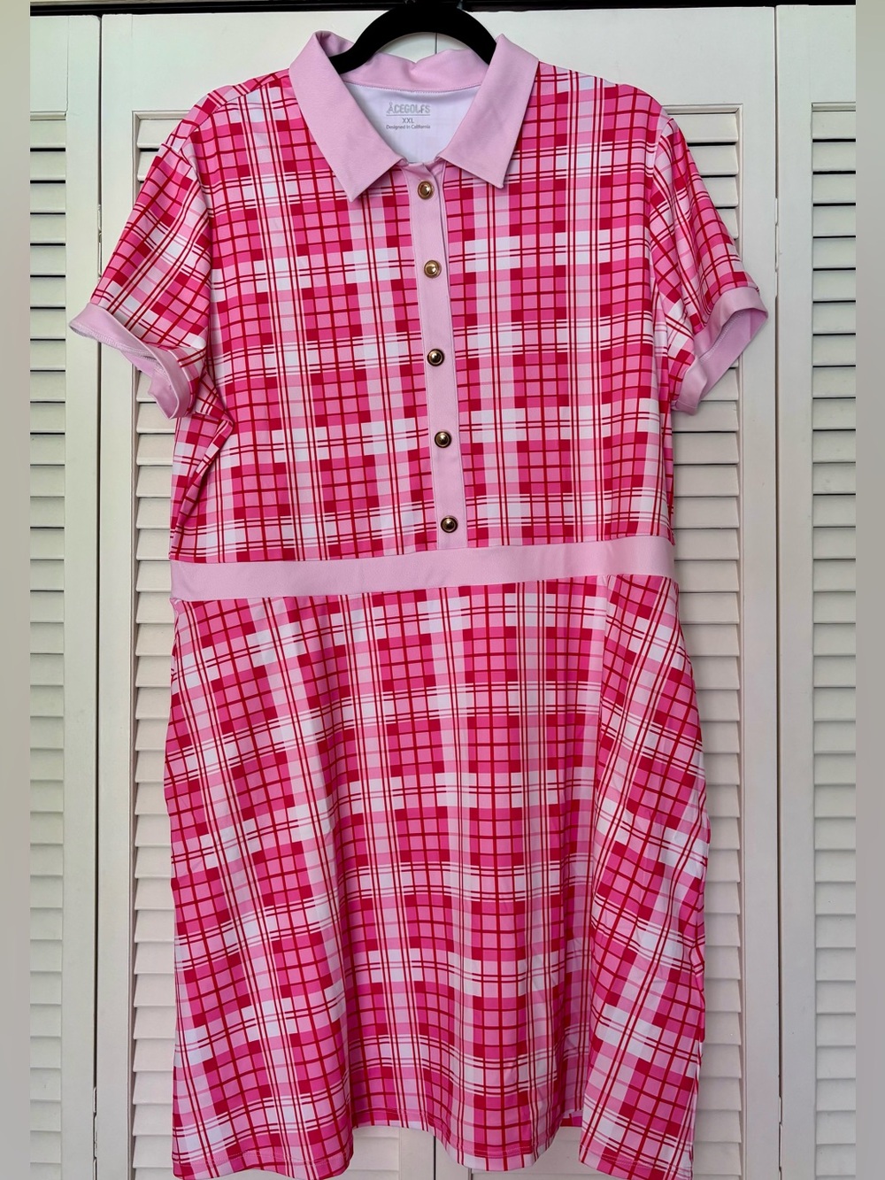 NWT Acegolfs Pink White Not So Classic Short Sleeve A-Line Dress Size XXL - Picture 4 of 7